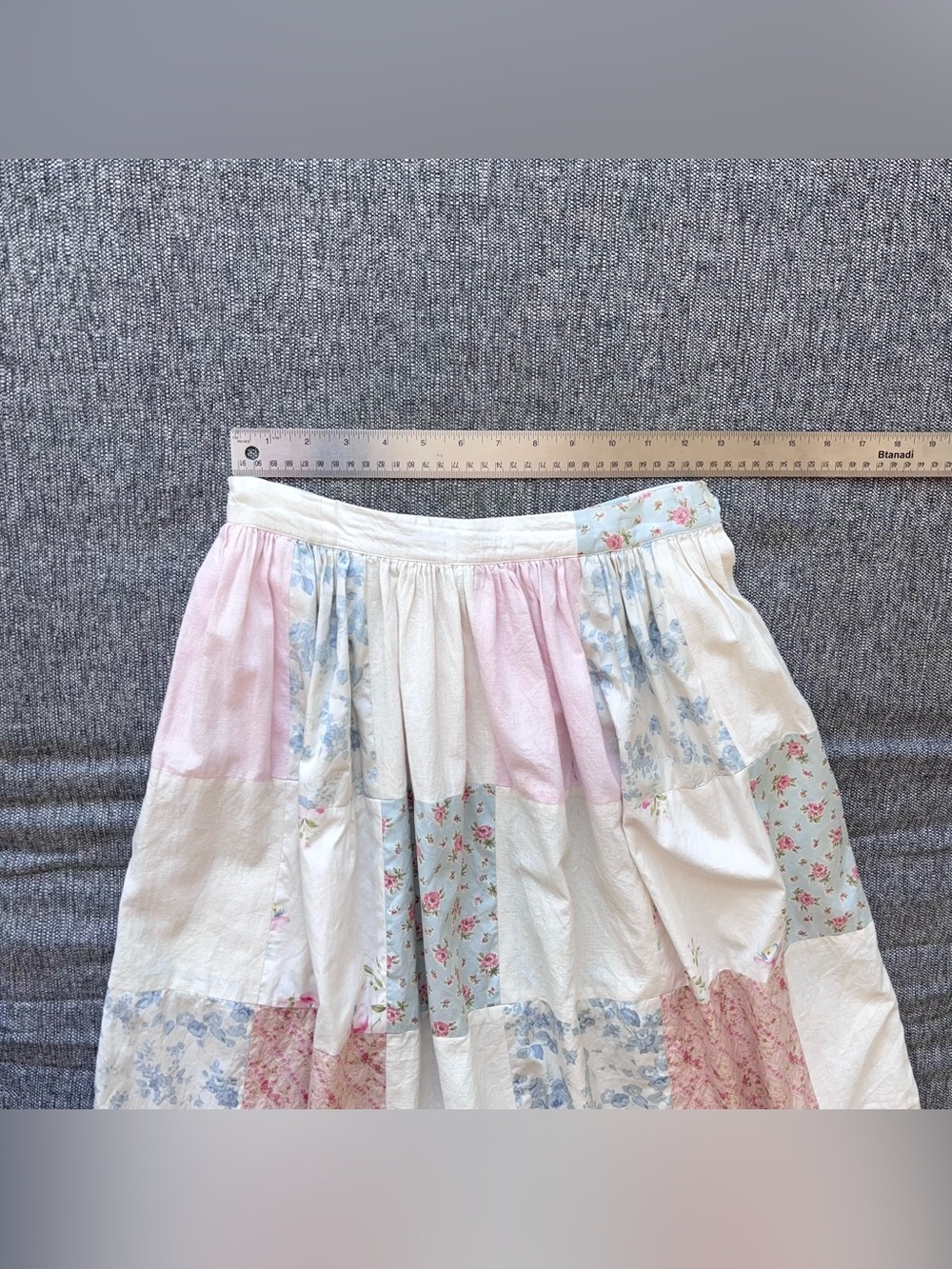 Vintage 80s Ralph Lauren Patchwork Quilt Skirt Size 8 Floral Pastel Blue Label - Picture 14 of 15